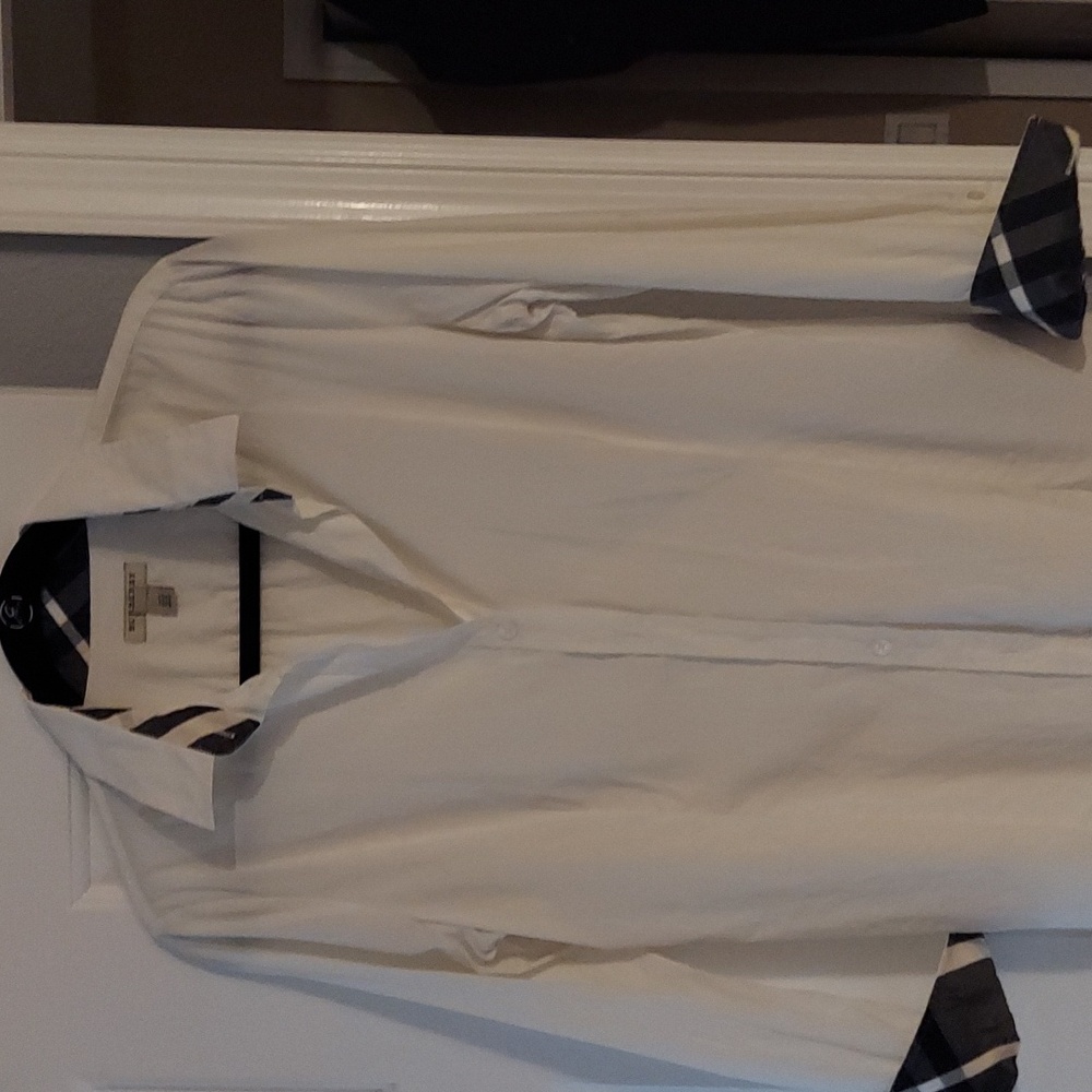 Burberry shirt white with grey/blk Plaid